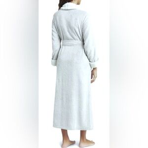 Natori Plush Robe Faux Shearling Collar & Cuffs Long Length Heather grey Size S